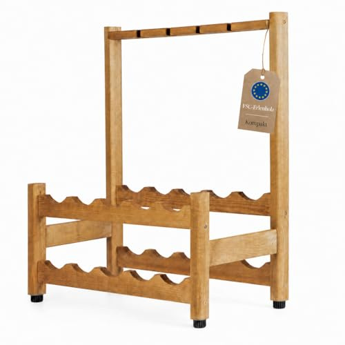 Homingrove Cantinetta Vino Legno FSC – Portabottiglie di Vino con Accessori & Porta Calici 4 Bicchieri – Design Compatto da Tavolo per Cucina o Soggiorno – Idea Regalo per Amanti del Vino – Porta Vino