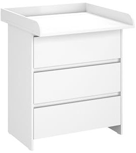 Shefa Kids 820 Commode à Langer Blanc – Table à Langer 3 tiroirs & Commode Chambre Enfant, Set complet Chambre bébé Avec plan à Langer rabattable, Station de Change ergonomique