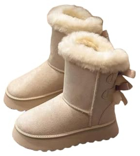 JJDFW Vinter tjocka sulor mellanrör snöstövlar rosett lurvig mun plus fluffiga tjocka bomullsstövlar vardaglig allt