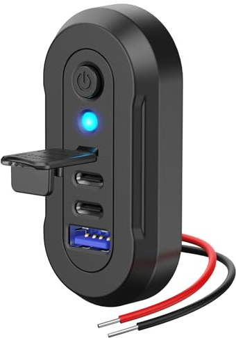 Enchufe USB 12V para autocaravanas con 3 Puertos, Doble PD 30W y Cargador para Coche con QC3.0, luz indicadora Azul e Interruptor, Panel USB para Coche, Accesorios Carga para Montaje en Superficie
