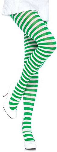 LEG AVENUE Damen Stripe Leggings, Weiß/Kelly Grün, Einheitsgröße EU