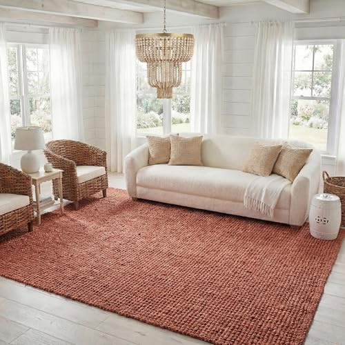 Safavieh Natural Fibre Indoor Hand Made Rectangle Area Rug, Natural Fibre Collection, NF447, in Rust, 244 X 305 cm for Living Room, Bedroom or Any Indoor Space