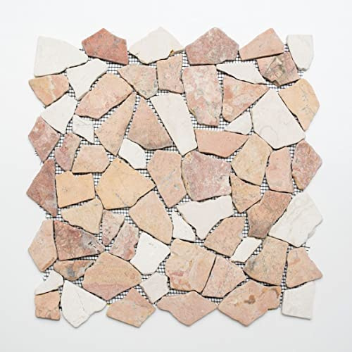 Mosaik brott/ciot mix RossoCream marmor natursten kök, mosaiksten format: 15–69 x 8 mm, bågstorlek: 305 x 305 mm, 10 ark