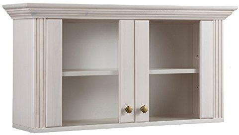 clever-moebel Hängevitrine aus massivem Kiefernholz – mit Zwei Glastüren & verstellbarem Einlegeboden – im Landhausstil – in Weiß, Dunkelbraun oder Gelaugt/Geölt – 88x22x45 cm (weiß)