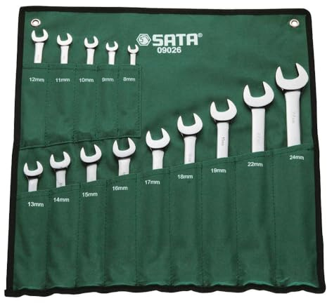 SATA ST09026SJ Juego de Llaves Combinadas Métricas con Tamaños (8, 9, 10, 11, 12, 13, 14, 15, 16, 17, 18, 19, 22, 24 mm), 14 Piezas
