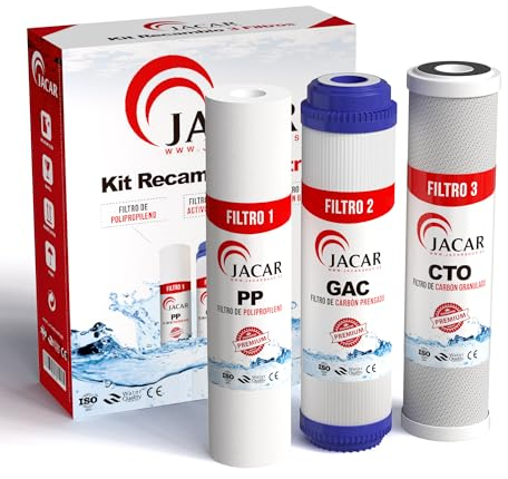JACAR Filtros Osmosis Inversa 3 Etapas Universal con Equipos de Osmosis 5 etapas, Kit Recambios de Filtro de Agua Potable, Kit Repuestos Filtros para sistemas de Agua Purificada de equipos Domesticos