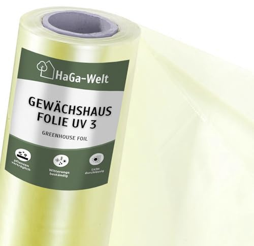 HaGa UV3 Växthusfolie 6 m x 33 m transparent PE-film – som folietunnel, växthus, tomathus | väderbeständigt | UV-resistent