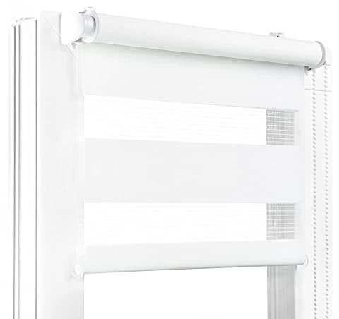Fenster DEKOR - Rollos für Fenster Weiß - Klemmfix Rollo ohne Bohren B120 x H120 cm - Doppelrollo mit Einer Breiten Auswahl an Größen und Farben - Blickdichte Rollos, einfach zu montieren