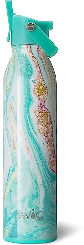 Swig Life Isolierte Wasserflasche, Reise-Wasserflasche mit Strohhalm und Deckel, Becherhalterfreundlich, Edelstahl, 590 ml (Wanderlust)