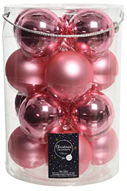 Kaemingk Weihnachtskugeln Glas 8cm x 16 Stück Christbaumkugeln Lippenstiftrosa