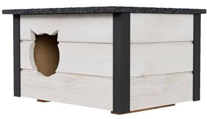 Katzenhaus Katzenhütte Katzenhöhle für draußen Winterfest isoliert Outdoor wetterfest vollisoliert Holz Pappe (Weiß #E08578)