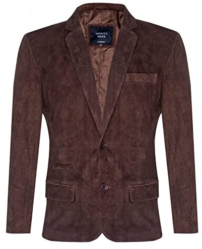 Infinity Leather Giacca Blazer da Uomo Marrone in Pelle Scamosciata Cappotto Aderente in Vera Pelle Italiana Morbida