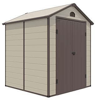 GOPLUS Caseta Jardin Exterior 6,2m³, Cobertizo de Almacenamiento de PVC+Metal con Respiraderos, Ventanas, Rampa y Puerta con Bisagra, Resistente a la Intemperie, 192,5x191x227cm