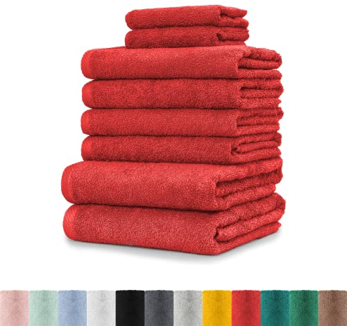 BaSaTex 8er Handtuch Set 100% Baumwolle | 4X Handtücher, 2X Duschtücher, 2X Gästetücher | Öko-Tex Made in Green | Farbe Rubin Rot