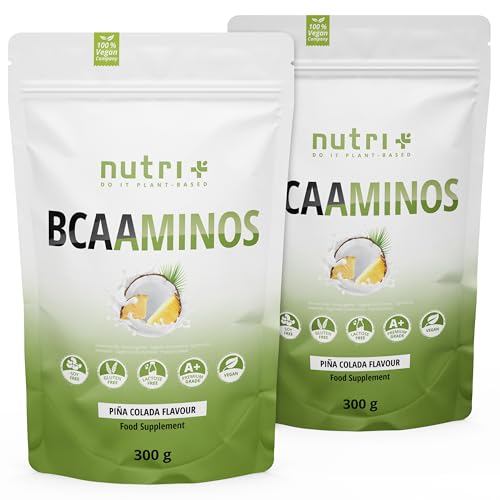 Nutri + BCAA 600g Pina Colada Flavor - Aminosäuren Complex hochdosiert - BCAAminos Instant Powder vegan - Aminosäure Pulver - 2:1:1 L-Leucin L-Isoleucin L-Valin - Aminosäurekomplex