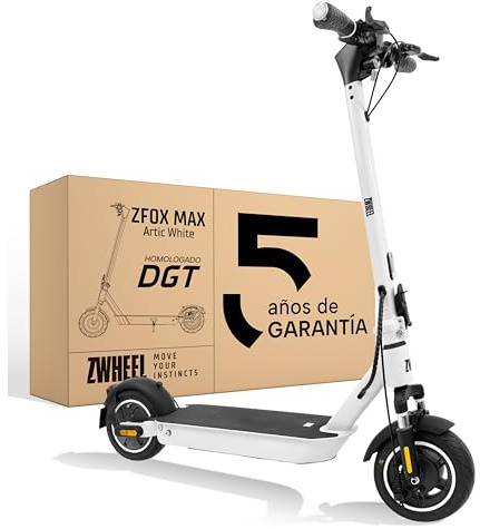 ZWHEEL ZFOX MAX Arctic White | Patinete Eléctrico Adultos Homologado DGT - 800W MAX, 50km Autonomía, IP54 Resistencia al Agua, Ruedas 10 - Llave NFC, Intermitentes, Doble Suspensión, Frenos AER