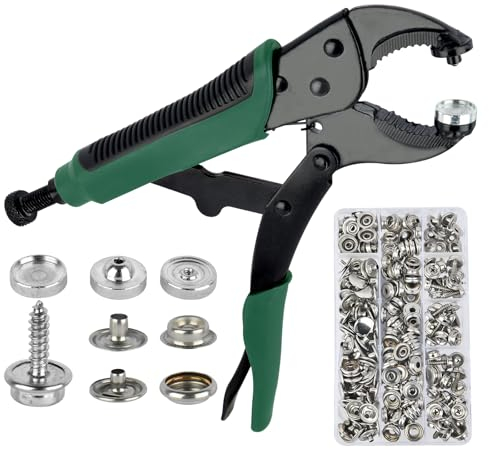 Robustes Druckknopf Werkzeug Mit Zange - Tragbares Ösenzange Set mit 60 Sätzen 15mm - Sichere Druckknöpfe für Bootsabdeckung, Druckknopf Werkzeug, Ersetzen von Metall-Druckknöpfen, Segeltuch