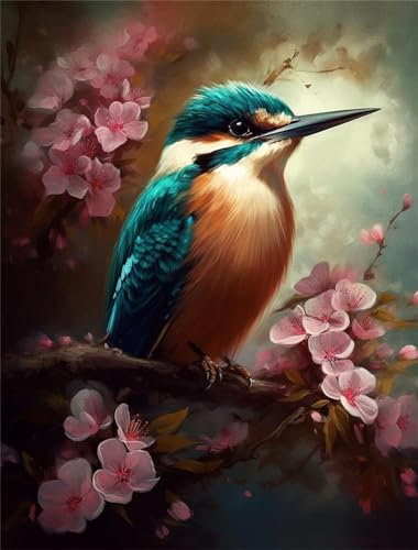 5D Diamond Painting Vogel Diamand Painting Erwachsene Blume Diamond Painting Kinder, DIY Diamant Painting Bilder Komplettes Diamand Painting Zubehörset, für Zimmer Deko Wohnzimmer Geschenke 80x105cm