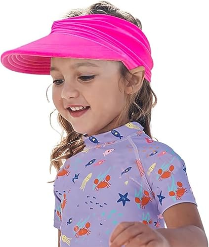 HERUAI UV-skydd visir för barn, solskärm flickor och pojkar hästsvans strandhatt, andningsbar, packbar, högt solskydd, rosa, S (1-5 år) och M (5-9 år), unisex, vår och sommar, Rosa (Hot Pink), S