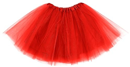 Yolev Adult Tulle Tutu Skirt 1950s Vintage Tulle Bubble Tutu Skirt Prom Party Skirt Elastic 3 Layer with Lining for Women (Red)