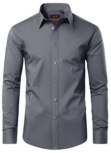 Chemises habillées DEMEANOR pour hommes à manches longues en coton. Chemises habillées régulières non fer pour hommes. Chemise habillée formelle pour hommes, gris foncé, M