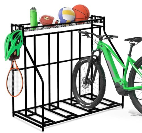 Kapler Fahrradständer Bodenständer aus Stahl Freistehend mit Fahrradschloss: Breiter Korb Verstellbare Haken Einfache Montage für Garage Keller