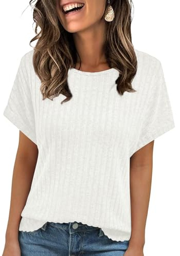 Haslike Pull d'été Ample pour Femme - Chemisier décontracté, Blanc, XL