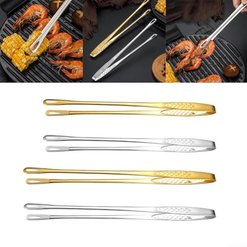 Set di 2 pinzette per barbecue da cucina in acciaio inox, pinze per alimenti per capovolgere e servire facilmente alle griglie all'aperto (oro)