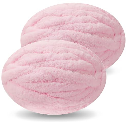 DISDADA Ovillo Lana Gruesa Para Tejer A Mano, Hilo Chenilla Grueso para Crochet, para Tejer Alfombras Bufandas Mantas Cojines Gorros De Punto (2×250g, Rosa Claro)