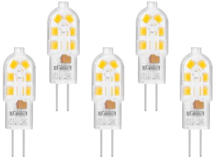 Ampoule LED T3 G4 – Culot à Deux Broches 12 V CA/CC MR11 G4/GU4/GZ4 JC – Équivalent Halogène 20 W, 2 W, 360°, sans Scintillement, Non Dimmable, Blanc Lumière du Jour 6000K, Lot de 5