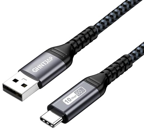 GHNTJAP USB C Charger Cable 0.5M,10Gbps USB 3.1 Gen 2 60W Fast Charging USB to USB C Cable Nylon Braided Compatible with iPhone 16/15 Pro Max,Galaxy,iPad Pro,Android Auto-Grey