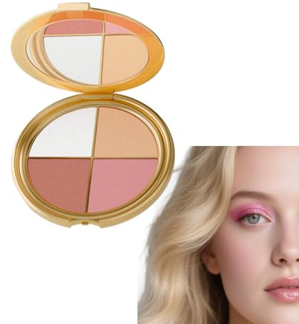 4-in-1 Highlighting Eye & Cheek Palette – Shimmer Glow Lidschatten, Rouge, Kontur & Highlighter. Kompakte, wasserfeste & lang anhaltende Make-up-Palette für einen natürlich strahlenden Look (1pcs)