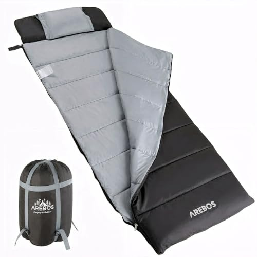 Arebos Schlafsack mit Kissen & Fleecedecke | Deckenschlafsack Erwachsene 220x83 cm | Camping Schlafsack | 0-25°C | wasserabweisend | inkl. Kompressionssack