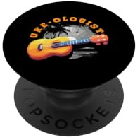 Uke-Ologist Joueur de ukulélé rétro Motif Coucher de Soleil PopSockets PopGrip Adhésif