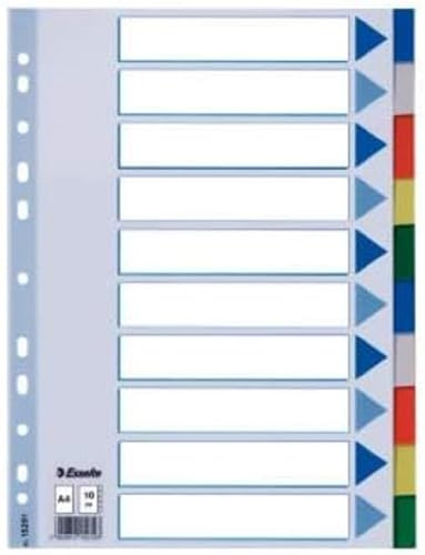Esselte Separadores de plástico, PP, Tamaño folio, Gama STD, 10 pestañas, Multicolor, 11612