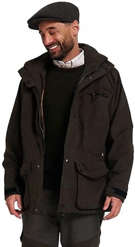JACK PYKE Ashcombe Waterproof Jacket for Men – Breathable Field Coat with Zipped Pockets, Removable Hood & Adjustable Fit – Ideal for Shooting, Hunting & Hiking – Green, waterproof jacket mens,Medium
