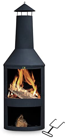 MaxxGarden - Camino da giardino Fenix ​​Premium con caminetto rilassante - Camino da patio con griglia in acciaio - Caminetto da esterno con vano legna interrata - (Ø44,5x134cm) + copertura gratuita