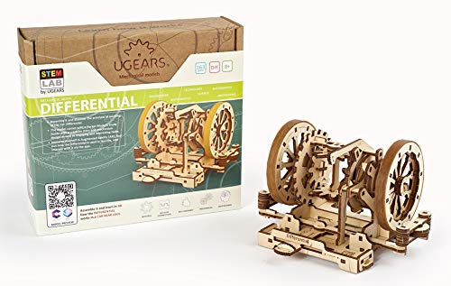 UGEARS STEM Lab 3D-pussel – lekset STEM – 3D-träbyggsats – gör-det-själv mekaniskt vetenskaplig STEM-leksak med app trämodellssatser för vuxna och barn 8+ (differentiell växellåda)