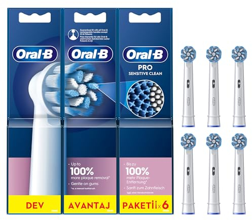 Oral-B Pro Sensitive Clean Electric Toothbrush Head, X-Shaped & Extra Soft Bristles for Gentle Brushing & Plaque Removal, Pack of 6 Toothbrush Heads, White