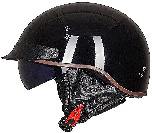 BDTOT Chopper Helm Retro Moped Roller Halbschale Motorradhelm Jethelm Halbhelme Motorrad Brain-Cap Mit Eingebautem Objektiv mit Sonnenblende ECE/DOT Zertifiziert für Herren und Damen
