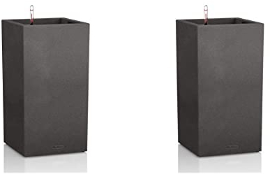 Lechuza Komplett-Set für Garten, Schwarz, 40 x 40 x 76 cm, 13622 & Canto Stone 30 high, Graphitschwarz, Hochwertiger Kunststoff, Inkl. Bewässerungssystem, Herausnehmbarer Pflanzeinsatz, 13602