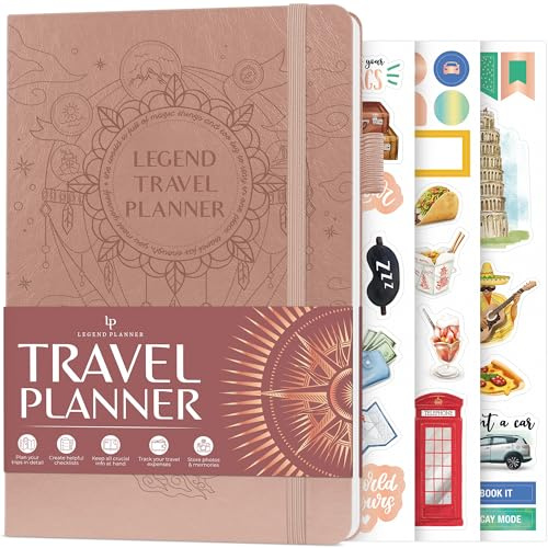 Legend Travel Planner – Vacation Itinerary Organizer – Travelling Journal for Women, Men & Couples – Traveling Log, A5 (Rose Gold)