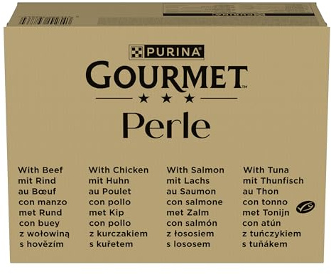 GOURMET Perle - Cibo Umido Gatto Adulto, Filettini in Salsa con Manzo, Pollo, Salmone, Tonno. 96 Buste da 85 g