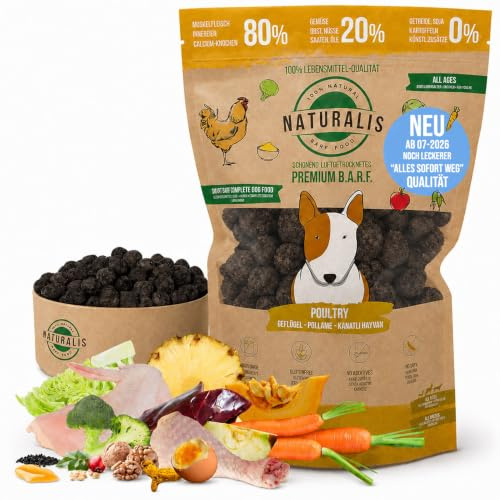 Läckerhet! Naturalis Torr bar bar hund 5 kg med 80 % kyckling 20 % grönsaksfrukt spannmålsfri utan tillsatser 100 % natur – motsvarar ca 20 kg våtfoder