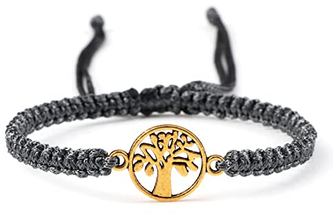 Livets träd armband tur röd svart tråd handgjorda knutar justerbara armringar män kvinnor berlock flätade armband yoga smycken, grå guldfärg