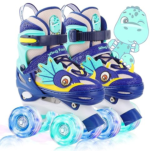 Kinder Dinosaurier Rollschuhe für Junge Mädchen Skates für Kinder Größenverstellbare Quad Roller Skates für Anfänger Geburtstags und Weihnachts Geschenke