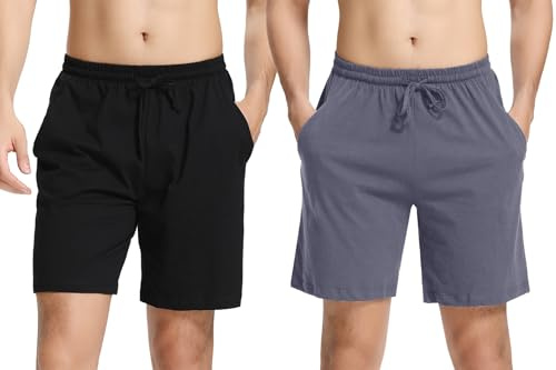 Irdcomps Pantaloncini Uomo 2 Pezzi Estivi Pantaloncini Tuta Uomo Cotone Shorts Pantaloni Corti Sportivi Bermuda con Coulisse e Tasche Traspirante Nero+Blu-Grigio M