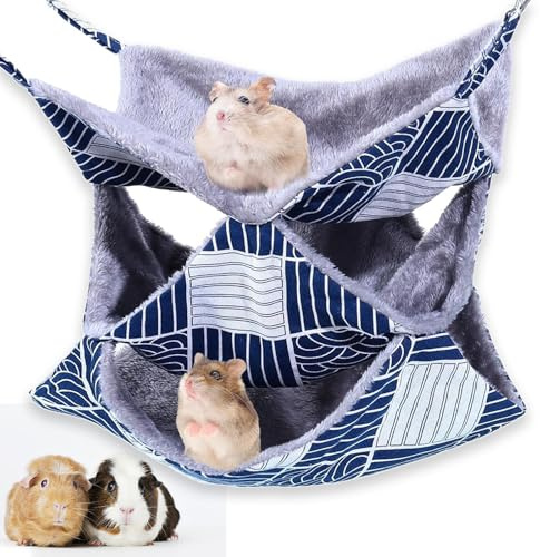 NICECONE 3 Layer Pet Cage Hammock, Small Animals Warm Plush Triple Bunkbed Cage Hanging Hammock Bed Cage Accessories Toy for Guinea Pig Sugar Glider Parrot Ferret Squirrel Hamster Rat