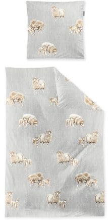 Irisette Biancheria da letto in flanella Panda 155 x 220 cm, motivo: pecora, argento 8545-11