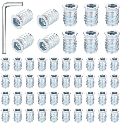 NLONLL 50 Piezas M8 Tuercas para Madera Tuercas de Inserción M8 X 20 mm Tuercas Embutir Madera de Aleación de Zinc Tuercas de Rosca con Llave Hexagonal para Muebles de Madera